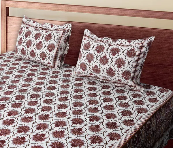 Brown_Cotton_Lotus_Harmony_Double_Bedsheet_With_Pillow_Cover_120X120_Cm